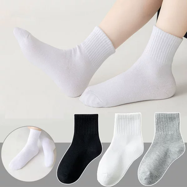 Children's Socks, Boys' White Sports Short Socks Wholesale, Spring and Autumn Breathable Mid-Calf Socks, Girls' Student White Socks