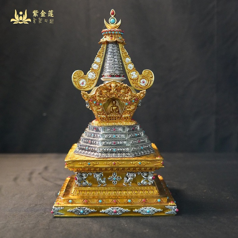 紫金蓮ネパールチベット工芸蔵伝密宗防真金如来八塔純銅手彫り|undefined