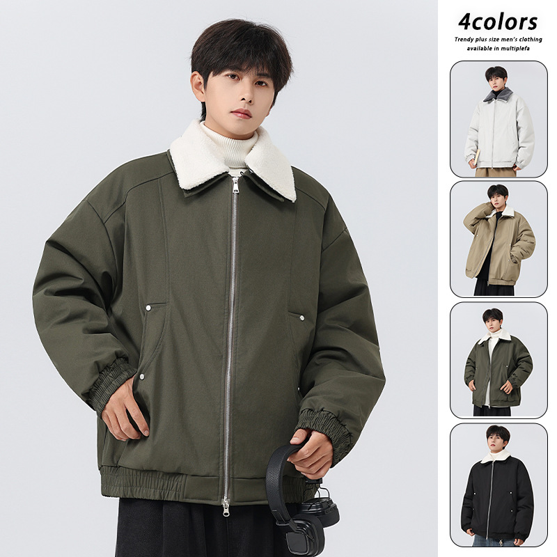 American retro style lapel winter jacket for men, youth water-resistant warm outdoor cotton jacket wholesale