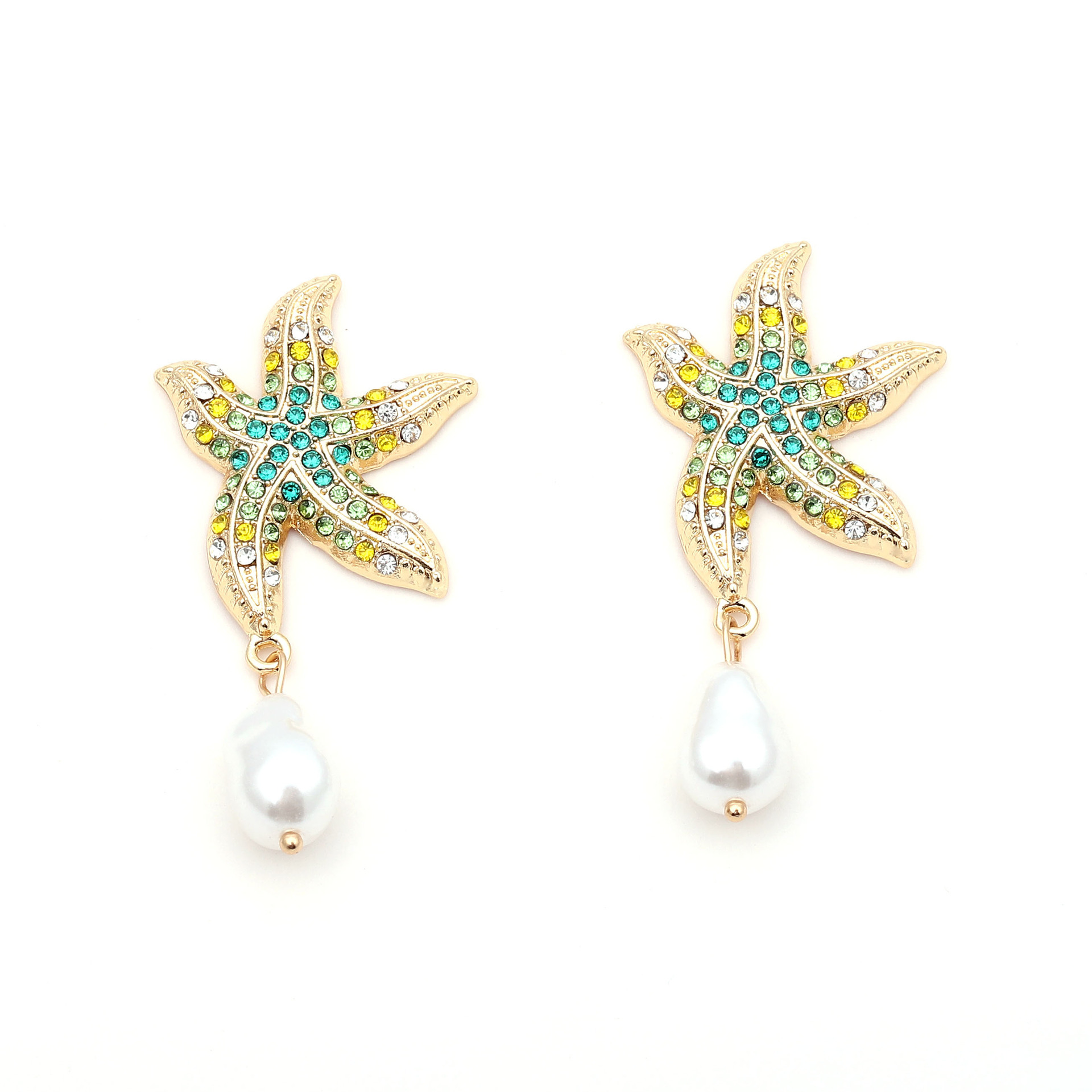 Zinc alloy Material 1 Pair Casual Beach Starfish Inlay Zinc Alloy Rhinestones Pearl Drop Earrings