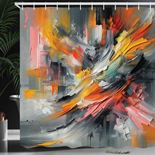 彩色浴帘,抽象表现主义概念未来主义者绘画印刷垃圾细节,布织物