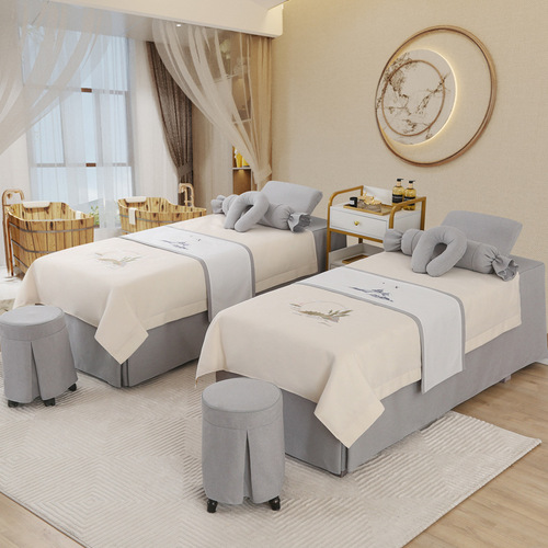 High-end cotton-linen beauty bedspread four-piece set, dedicated to beauty salon, shampoo bed cover, massage therapy bed cover wholesale