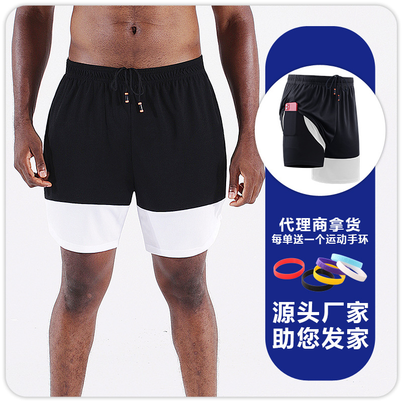 Pantalones cortos de secado rápido verano nuevos pantalones de entrenamiento de baloncesto de dos piezas falsos europeos y americanos anti-exposición correr pantalones cortos deportivos hombres image 10