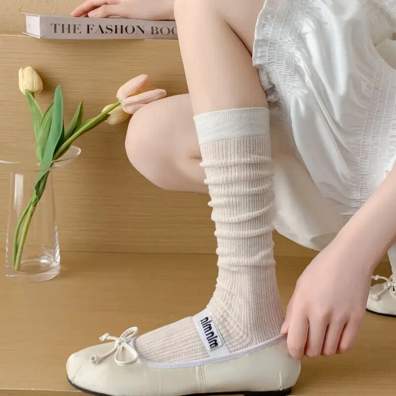 Miu Series Socks Women's Summer Thin Breathable Mesh Stockings Jk Ballet Style Calf Socks Zhuji Socks