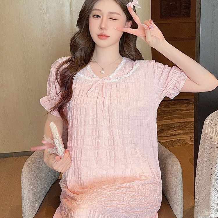 2025 verano princesa viento pijama de mangas cortas nubes de algodón encaje de color sólido vestidos para el hogar ropa