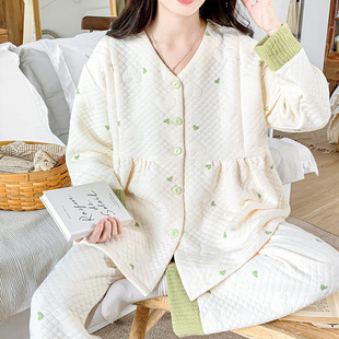 Maternity clothing autumn and winter 2024 air cotton pajamas plus size puerpera postpartum breast-feeding month household clothing suit