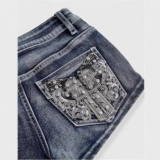 Shiny Jeans Tight-Fitting Mini Denim Shorts Music Festival Rave Outfit