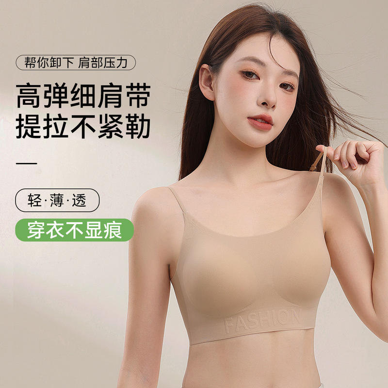 无痕文胸粉底液内衣女透气隐形胸罩小胸聚拢无钢圈细肩带美背文胸|undefined