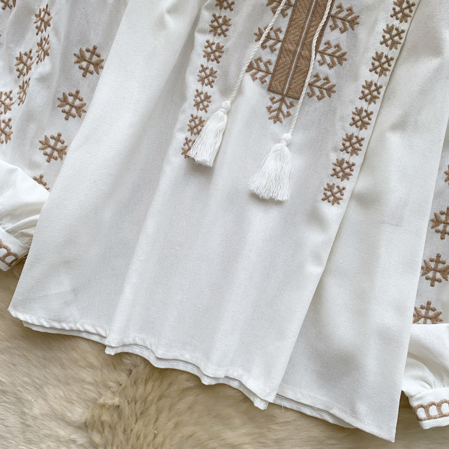 Women's Retro Embroidered Ethnic Style Shirt Skin Friendly Breathable Loose Fit Slimming Tie Waist Lantern Sleeves Long Sleeves Commuter Top_ecoleips.com
