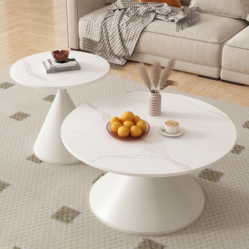 Cream Internet-Famous Round Rock Slab Coffee Table for Living Room, Small Household Hourglass Coffee Table, Designer Guesthouse Room Tea Table
