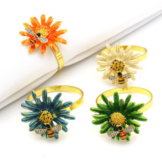 亚马逊爆款蜜蜂花餐巾扣餐巾环合金画油餐巾圈厂家批发