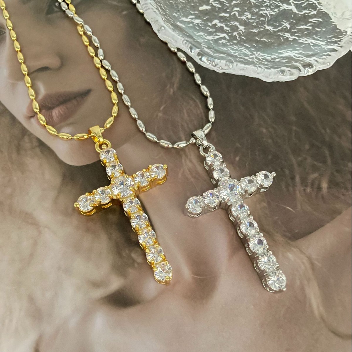 20g Weight Copper Pendant Material Copper Ball Chain Plating Cross Zircon Pendant Necklace