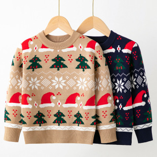 Factory direct new autumn and winter European and American children's pullover sweater Christmas hat girls baby bottoming sweater children's clothing