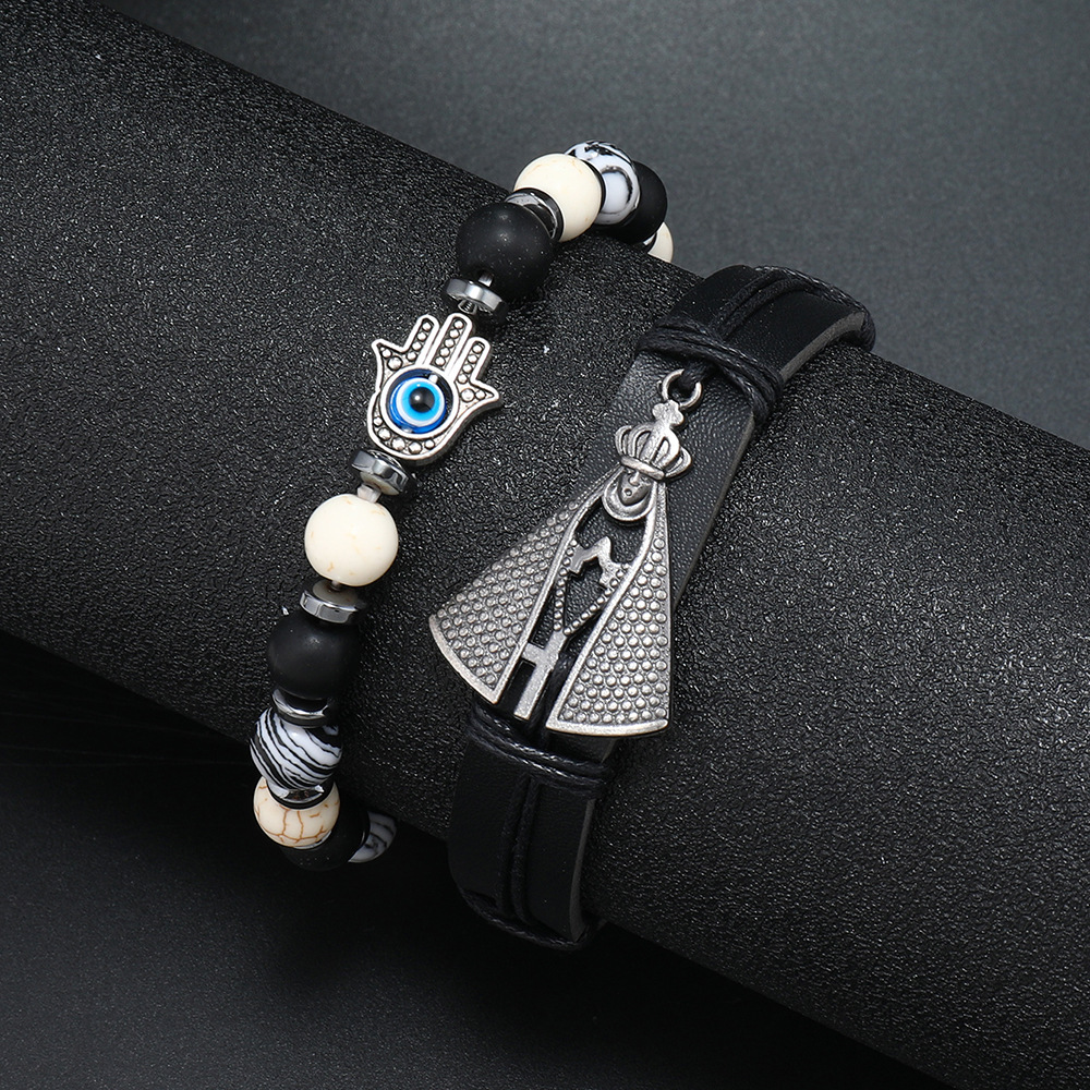 Retro Devil's Eye Palm Pu Leather Beaded Unisex Bracelets display picture 29
