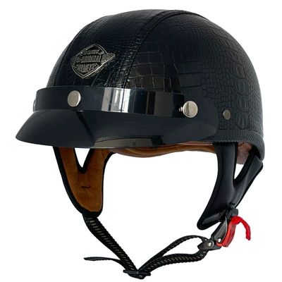 Motosiklet kaskı (dəbilqə) – helmet men's and women's half - black-crocodile-leather-helmet-m