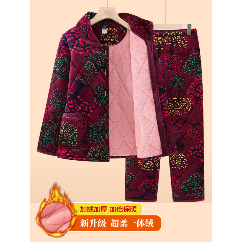 Demi-season fleece quilted coral velvet keep warm pijama