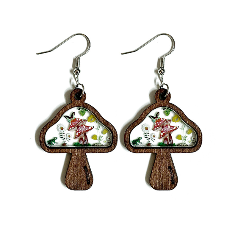 Cute Retro Mushroom Arylic Wood Women's Drop Earrings display picture 4