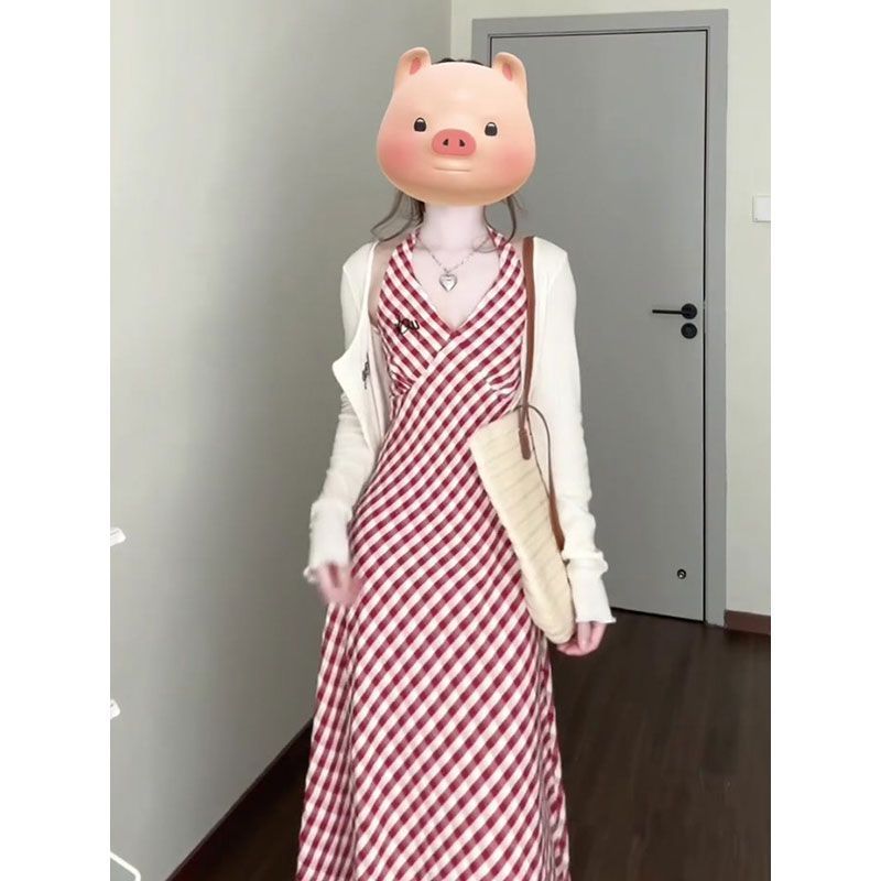 甘いスタイルのホルターネックスカート大きいサイズの女性の夏の薄い日焼け止めカーディガンウエスト痩身ドレス|undefined