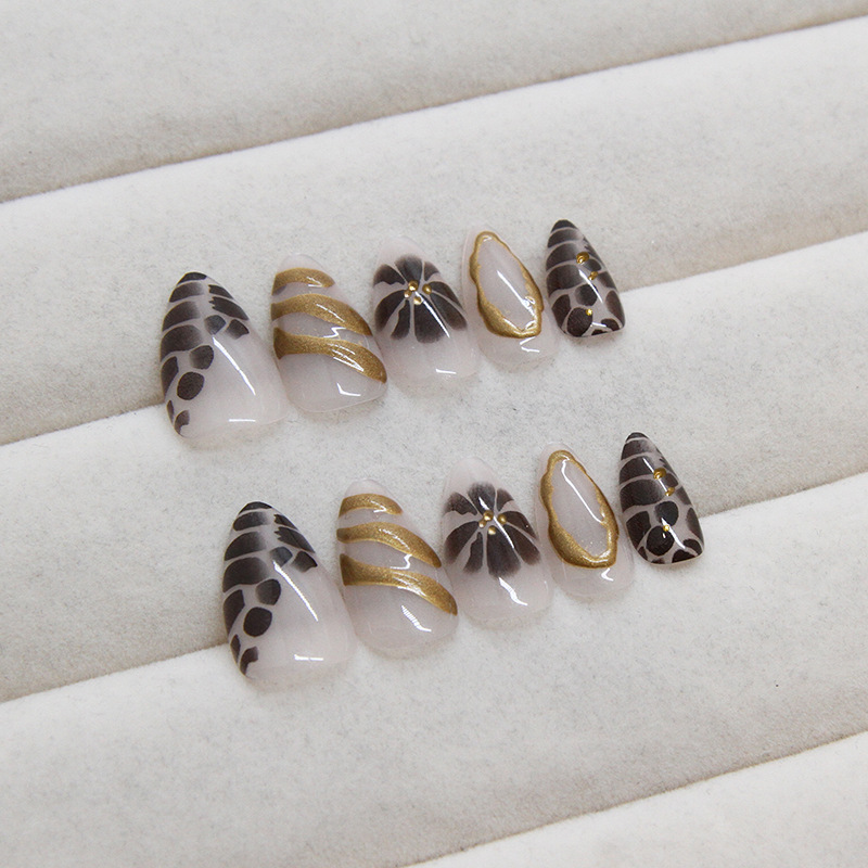 1 Set Quantity ABS Material Sweet Stripe Flower ABS Press-on Nails 1 Set