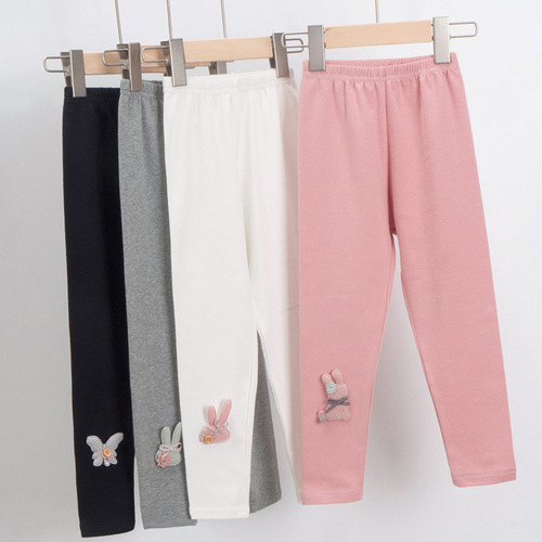 Wool pull-up girls' leggings spring style cartoon children's outer knitted pants girls outer elastic pants solid color