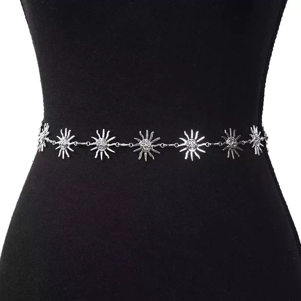 欧美跨境饰品 ins金属小号笑脸太阳腰链身体链连衣裙腰部百搭配饰