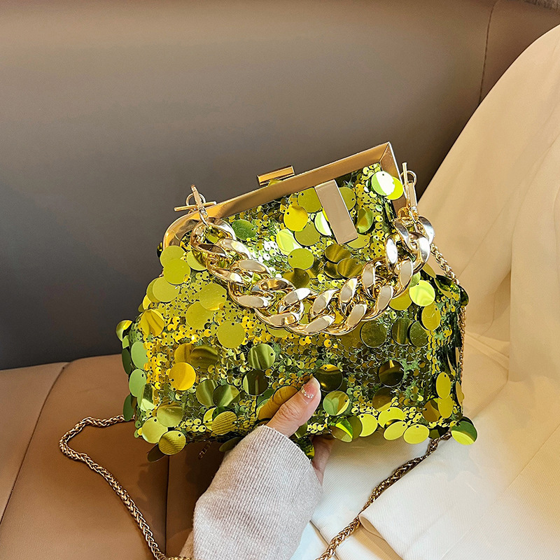 Cross-Border Women's Bags 2026 New Trendy Commuter Crossbody Bag Sequin Chain Shoulder Bag Women's Fashion Flap Bag