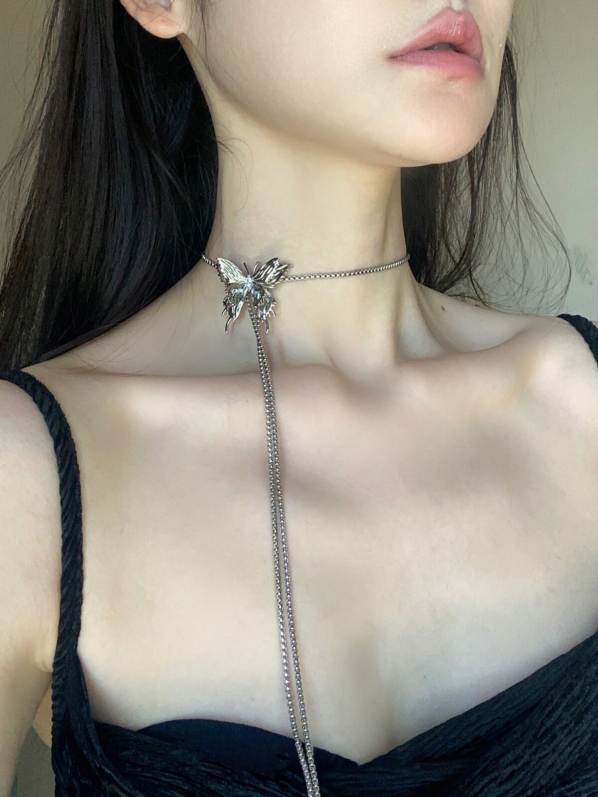 Tirar collar de mariposa para las mujeres 2023 nuevo popular moda lujo nicho exagerado largo clavícula collar cuello accesorios verano