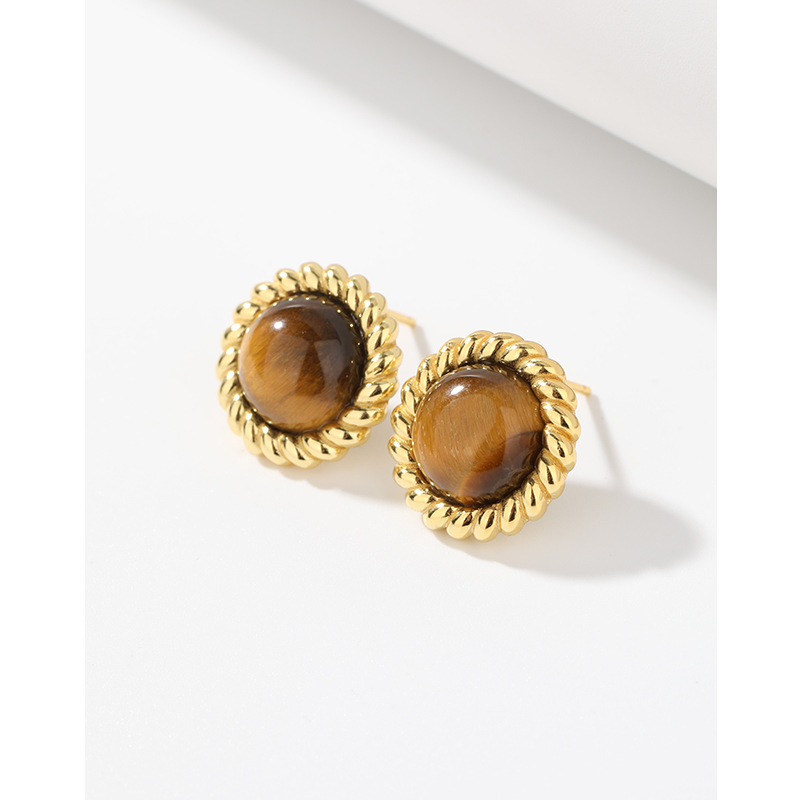 Twist Tiger Eye pendientes de piedra para mujeres 925 plata esterlina diseño de nicho de alto grado pendientes de temperamento Maillard pendientes vintage