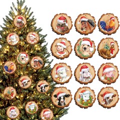 クロスボーダー12ピースクリスマス木製ペンダントクリスマスハッピーレトロ農場動物ラウンドクリスマス装飾品