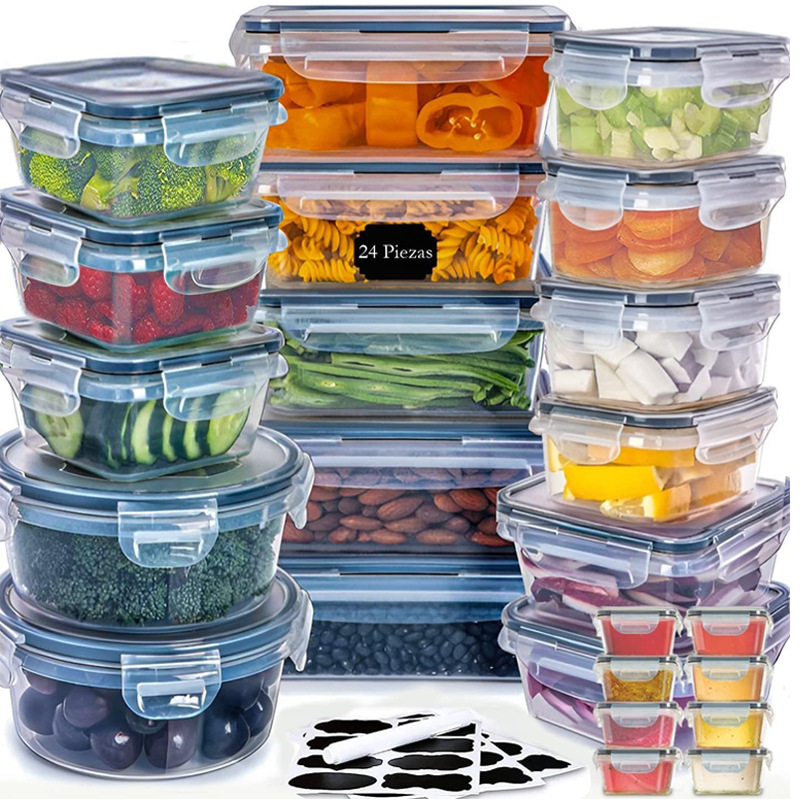 Caja hermética PP grado alimenticio para frigorífico, apta para microondas, almacenamiento de comida congelada, modelo Amazon