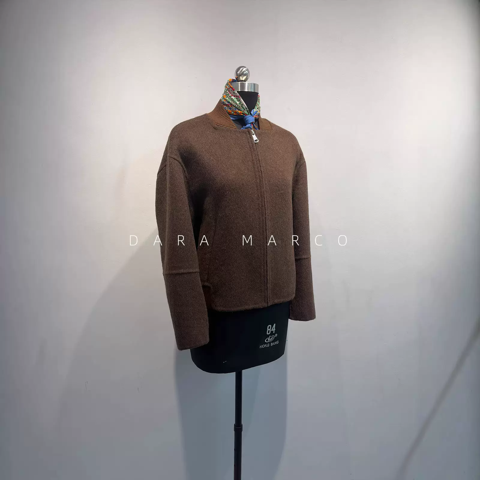 简约松弛感~罗纹拼色羊毛混双面毛呢大衣短款拉链夹克外套女秋冬