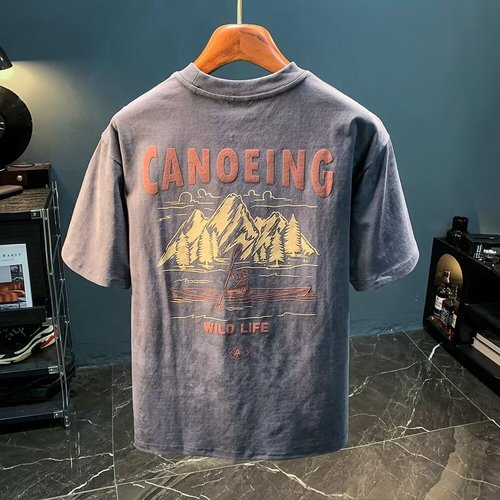 Summer Printed Short Sleeve T-Shirt Wholesale 2025 New Retro Distressed Sweatshirt Breathable Men's Top