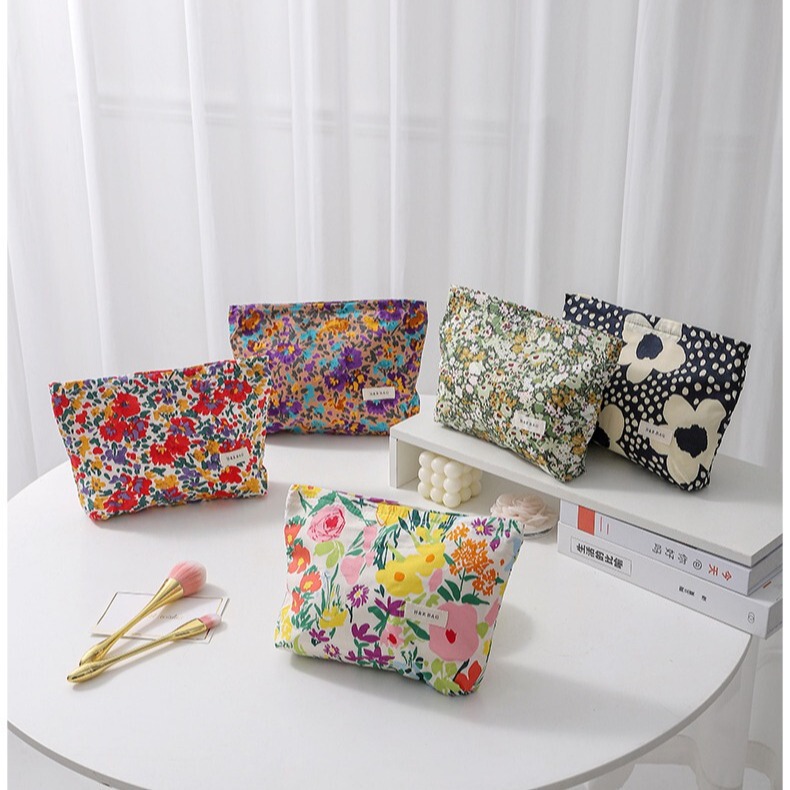 Cross-border fresh dotted floral cosmetic bag portable skin care storage bag travel wash bag liner bag