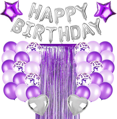 Amazon Selling violet birthday party decorate silvery birthday Rain Sequins Aluminum latex balloon suit