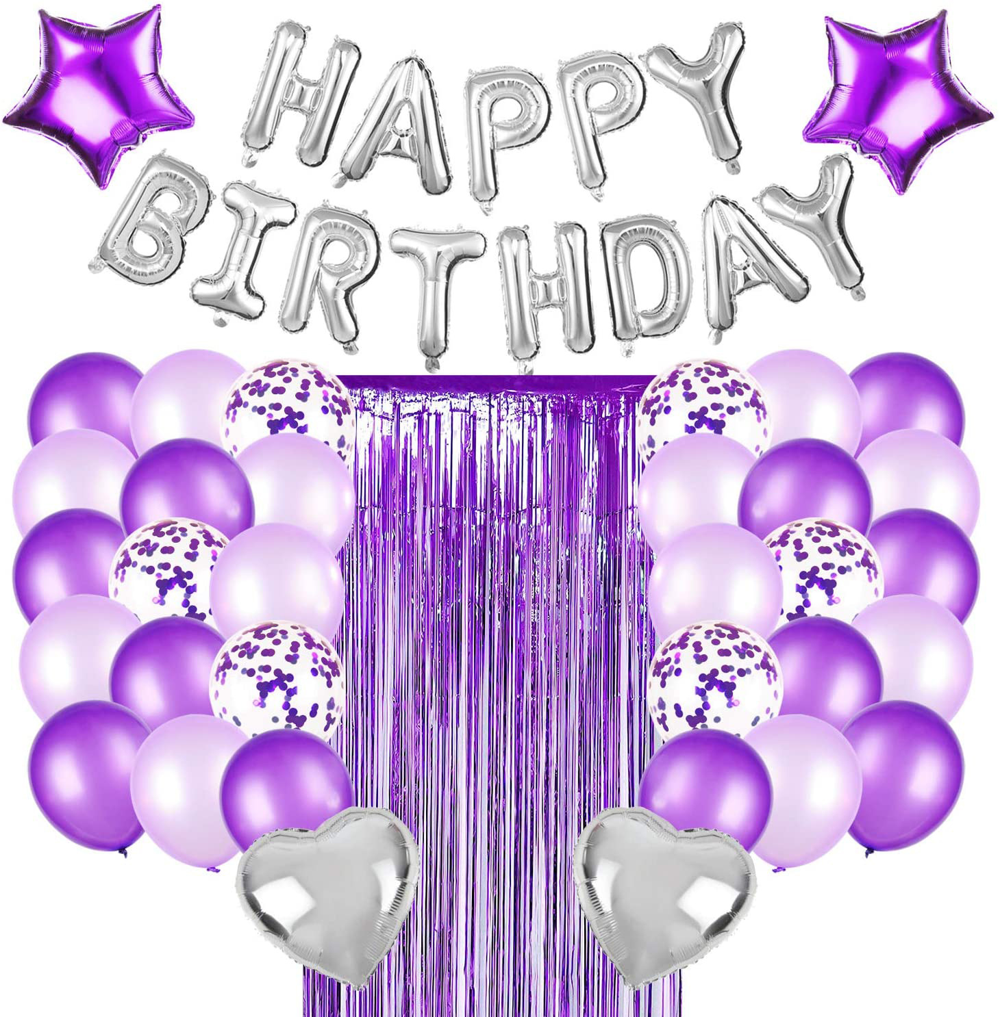 Amazon Selling violet birthday party decorate silvery birthday Rain Sequins Aluminum latex balloon suit