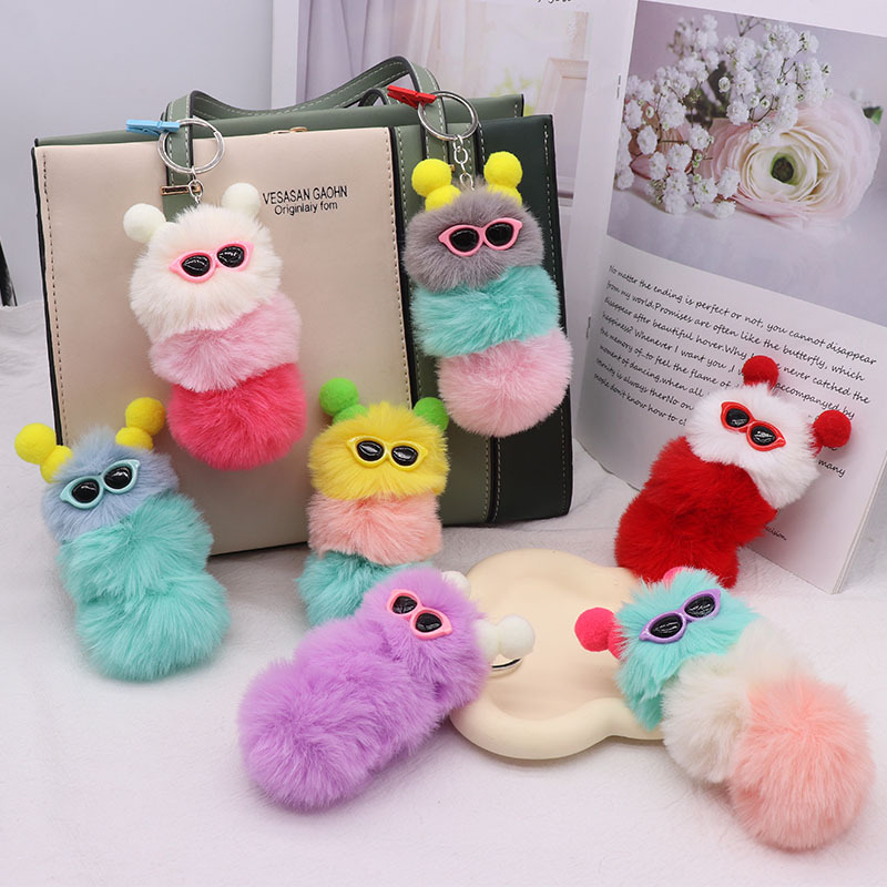 Cute gafas lagosa llavero de dibujos animados muñeca de peluche llavero de automóvil bolsas de pelo accesorios colgantes