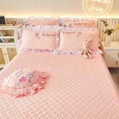 IYR7 Korean-style Bedspread, Single Piece, Quilted & Padded with Lace, Girly Princess-Style Tatami Bed Sheet Set—Four Seasons