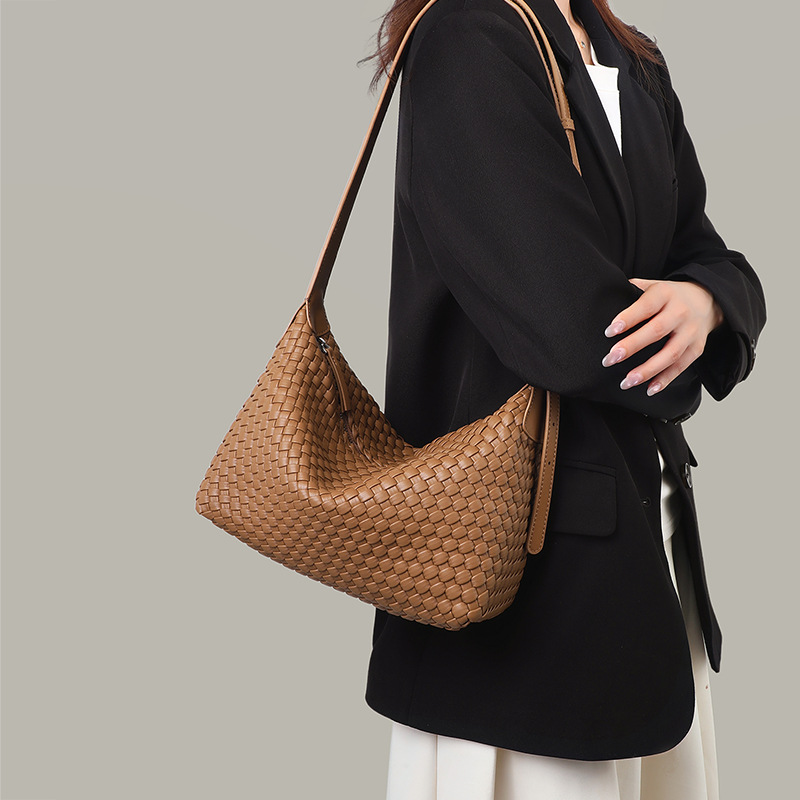 Túi tote nữ cỡ lớn đeo chéo kiểu vintage handmade dệt — màu nâu, màu trắng ngà, màu tím hoa cà