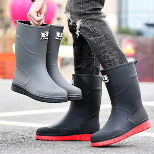 Amazon's New Waterproof Mid-Calf Rain Boots for Men's Kitchen Work Non-Slip Wear-Resistant Rubber Shoes Water Shoes Girdle Mouth Shoes for Men