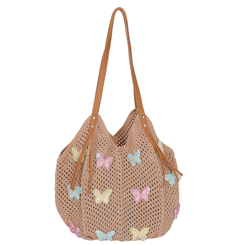 Bolso Tote de moda coreana 2025 verano nuevo bolso femenino bolso de mariposa de encaje bolso de hombro de punto de gran capacidad