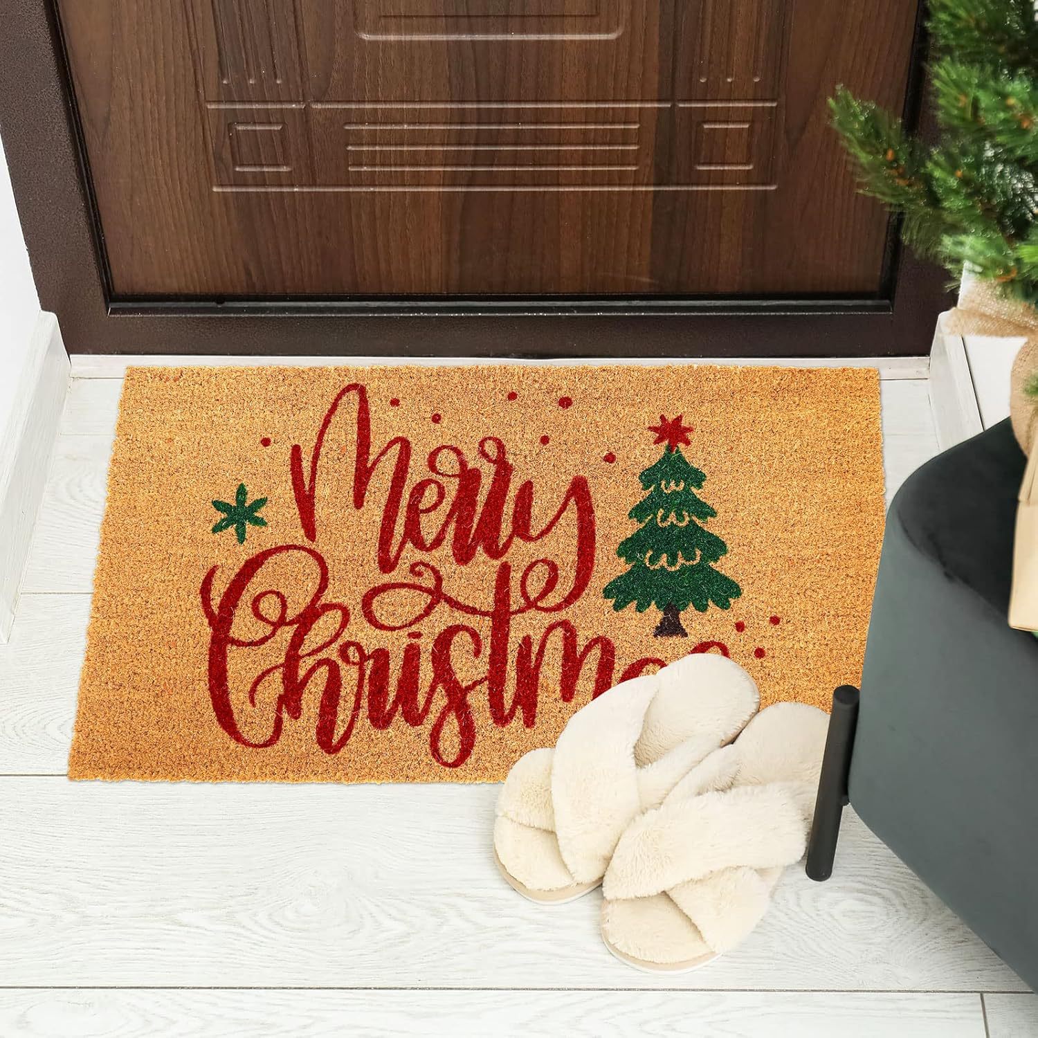 Amazon Hot Selling Christmas Eve Crystal Velvet Floor Mat Home Kitchen Entrance Door Mat Comfortable Dirt Resistant Easy Care
