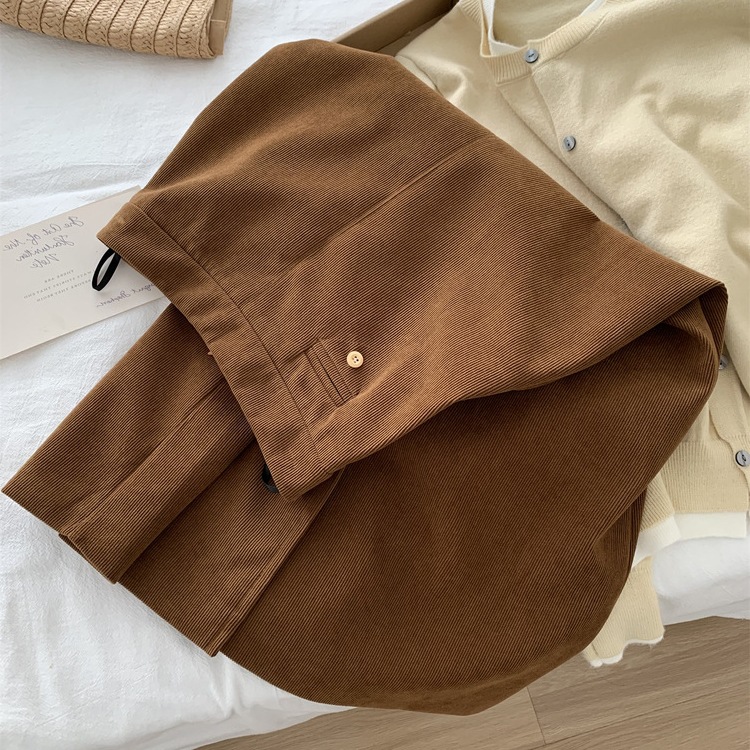 设计感一粒扣复古灯芯绒高腰直筒半身裙女开叉中长款包臀裙秋冬棉