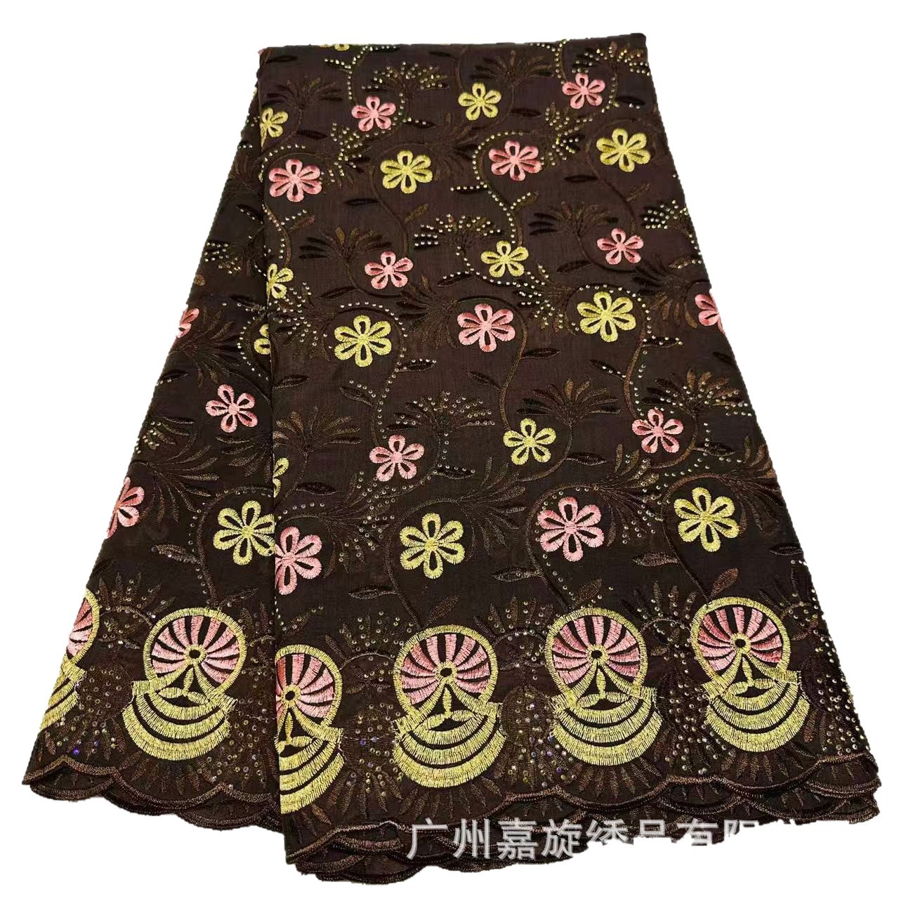 Vestido de novia africano de encaje de algodón suizo, bordado con pedrería y ribete de encaje, tela de algodón.