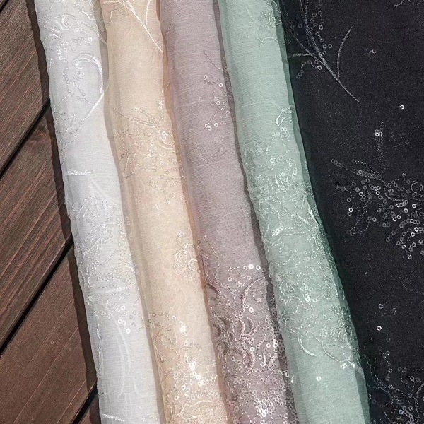 厂家直销 古装汉服国风榕树珠绣网纱绣花 蕾丝花边面料 刺绣布料