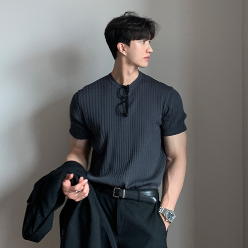 2026 Summer T-Shirt Short-Sleeved Knitwear Elastic Korean Style Loose American Style Korean Dongdaemun Men's Fashion Top
