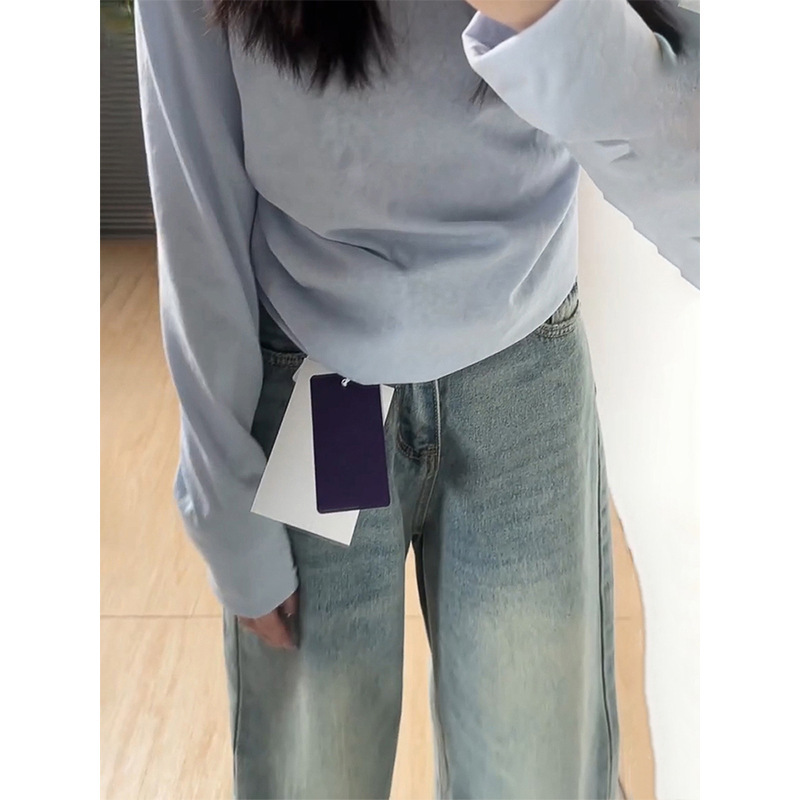 浅色阔腿牛仔裤女高腰夏季新款大码胖mm宽松显瘦梨形身材直筒裤子|undefined