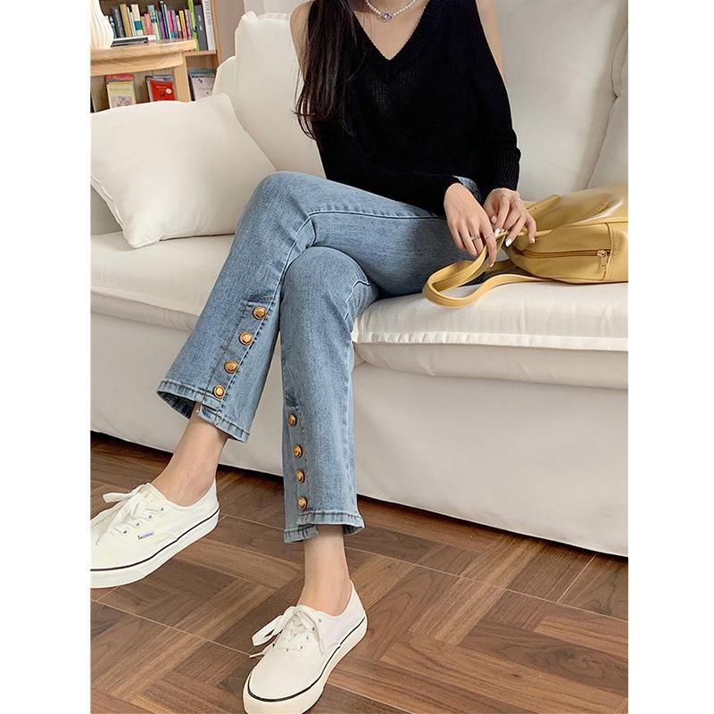 ChicShe Flared Jeans For Women, Vintage Plus Size, Korean Style, Loose Straight High Waist, Slimming, Split Hem, Nine-Tenths_ecoleips.com
