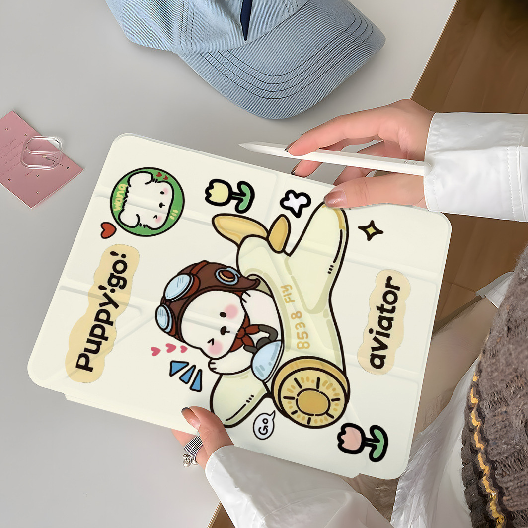 Puppy Airplane Y-Fold Ipad10/9/8 Generation A16 Protective Case Mini7 Tablet Pro 11inch Air6/5 Protective Case