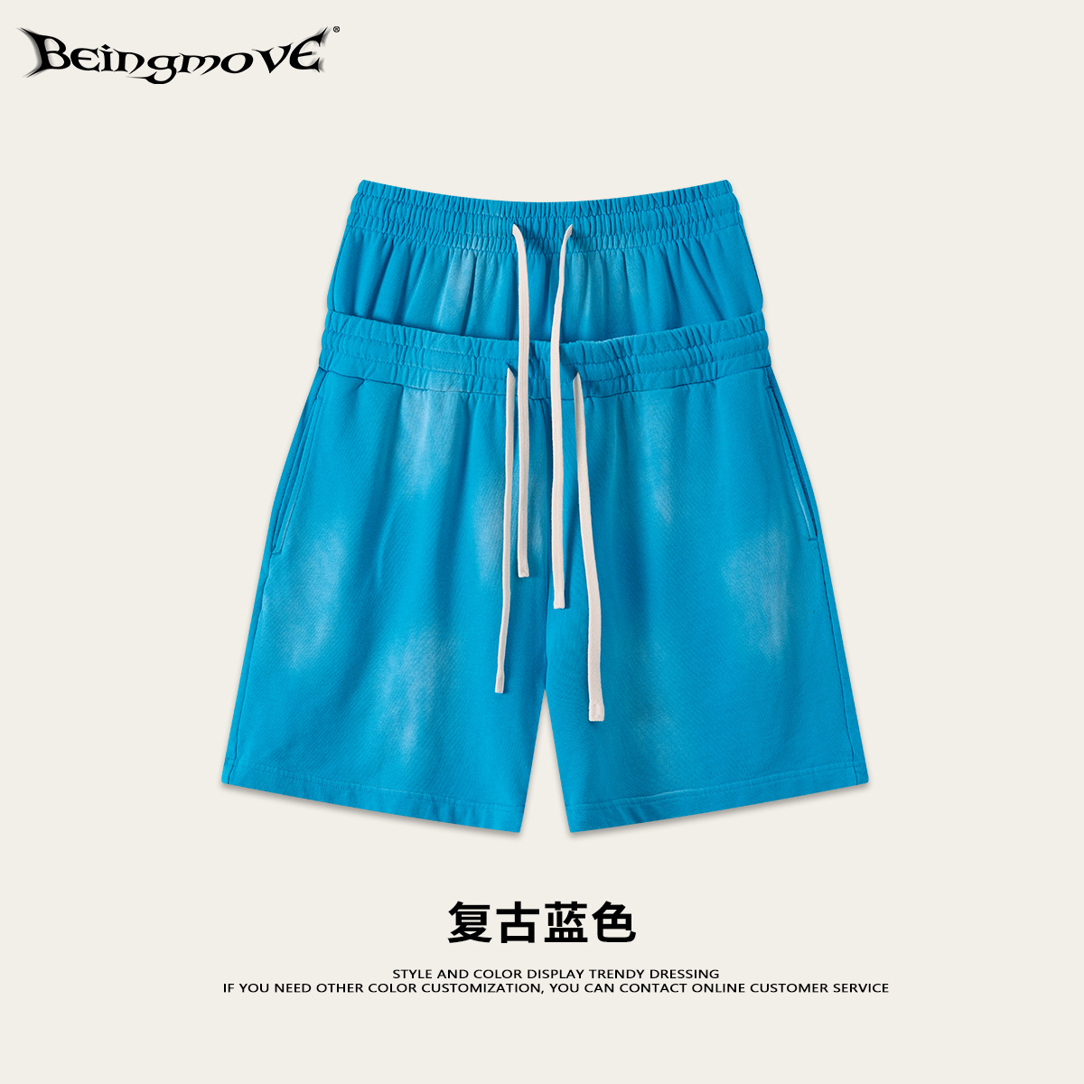 Calle secada| Retro americano lavado con agua viejo suelto de manga corta callejera pantalones cortos de trabajo de dos piezas abrigo deportivo casual