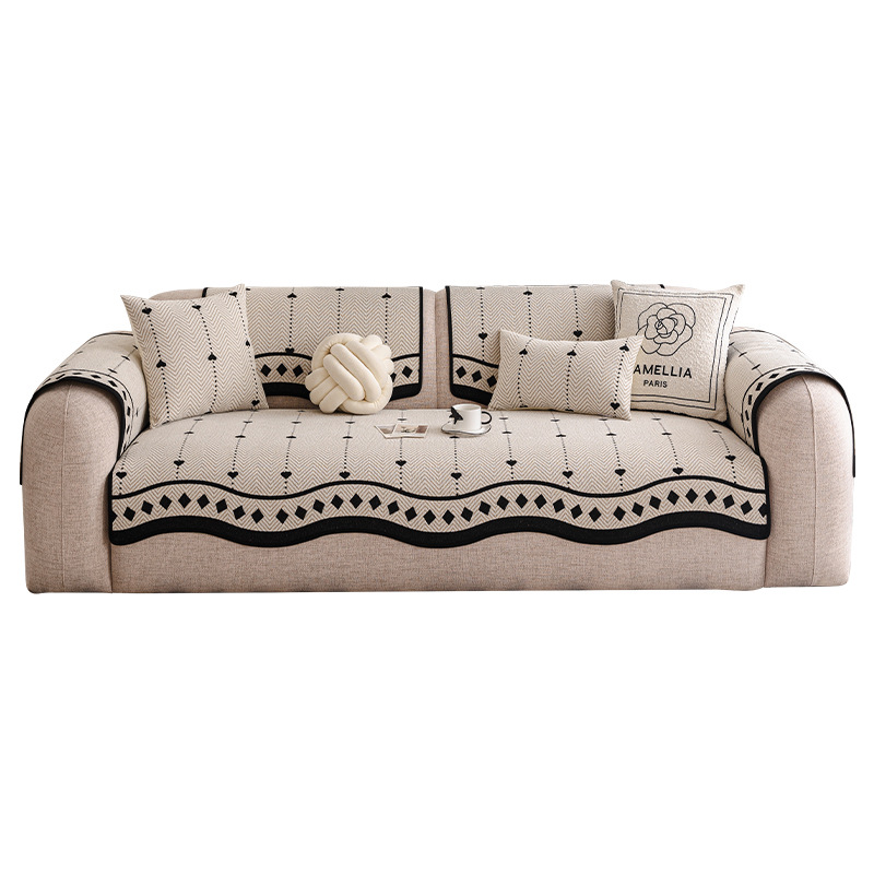 Cojín de sofá de alta calidad de cuatro estaciones generales 2025 nuevo anti-deslizante línea recta cojín de toalla de sofá de cuero